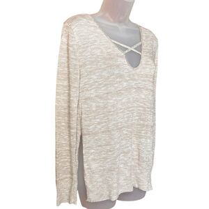 Miami Beige Lightweight Pullover Sweater Sz S High Side Slits Neutral Capsule
